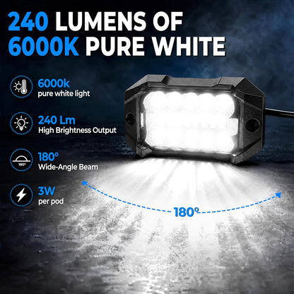 12 Pods Magnetic Metal Rock Lights, 6000K Pure White LED Rock Light Kit