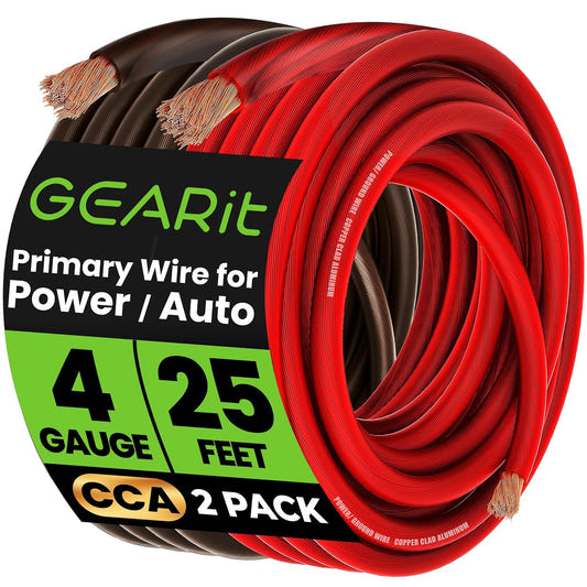 4 Gauge Wire 25 FT Black + 25 FT Red, 4 AWG Amp Wire Battery Wires
