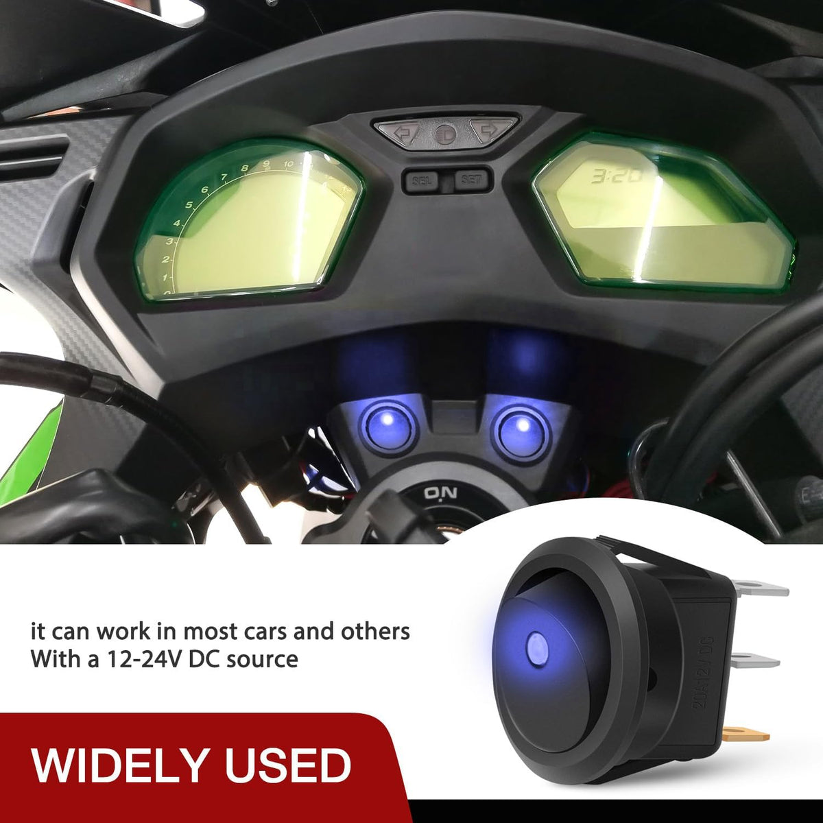 8PCS Round On Off Rocker Toggle LED Electrical Switch 12V