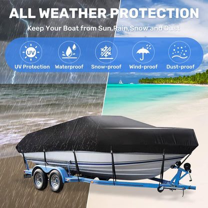 Boat Cover, Heavy Duty 17-19ft Waterproof Trailerable Boat Cover