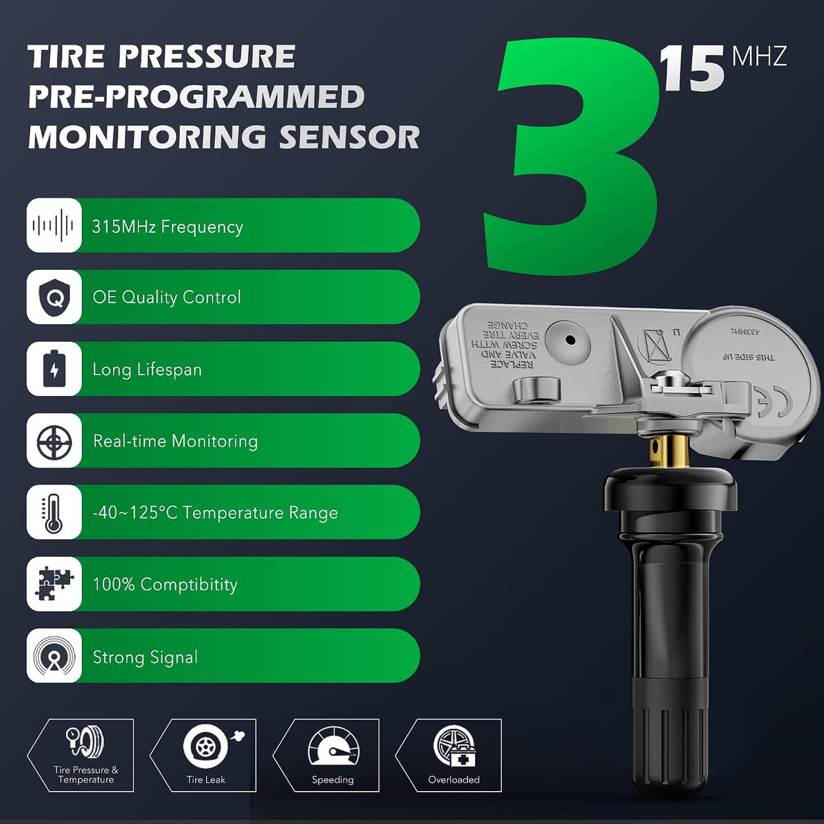 TPMS Sensors Set of 4,315MHz GM Pre-Programmed Tire Pressure Monitor Sensor