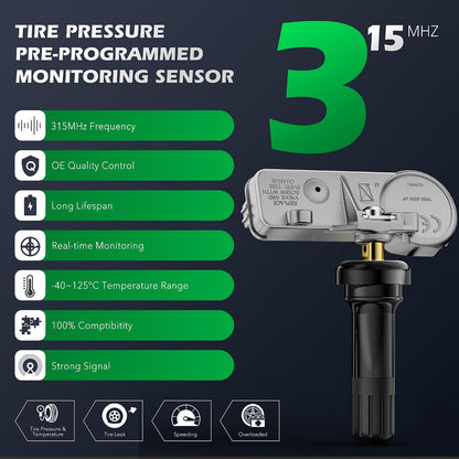 TPMS Sensors Set of 4,315MHz GM Pre-Programmed Tire Pressure Monitor Sensor