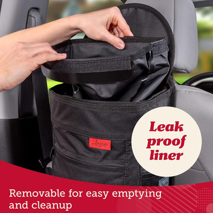 Car Trash Can - 2.5-Gallon, Black, Round - Leak-Proof & Spill-Proof Lid & Waterproof Removable Liner - Hanging Car Trash Bin & Organizer for SUV, Truck & Minivan