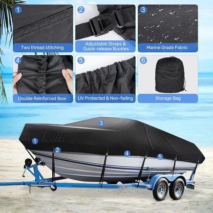 Boat Cover, Heavy Duty 17-19ft Waterproof Trailerable Boat Cover