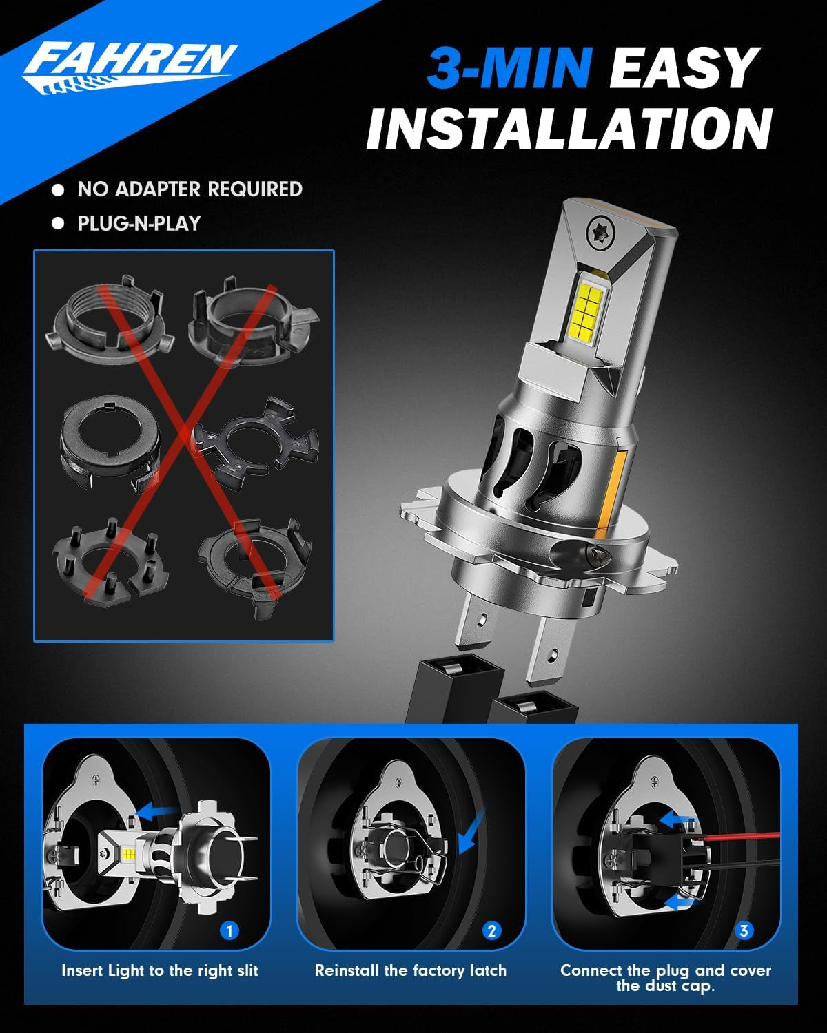 Upgraded H7 Headlight Bulbs, 90000LM 1500% Ultra-Brightness, Real 1:1 Halogen Size, 70000+ Longer Lifespan, 6500K White, IP68 Waterproof, CAN-Bus Ready Plug N Play, Pack of 2 Headlight Assemb