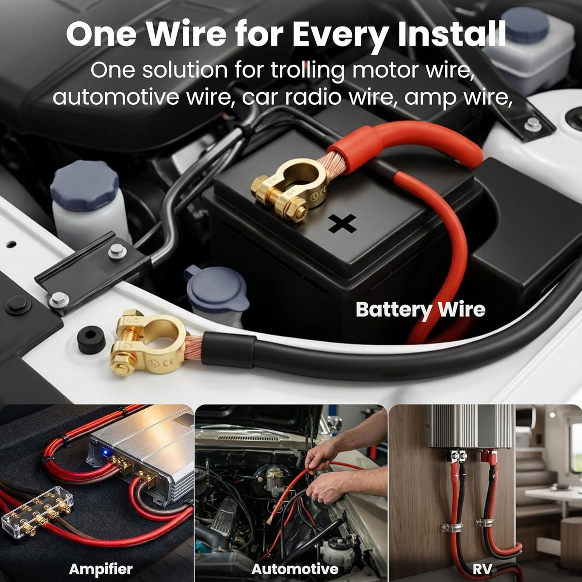 4 Gauge Wire 25 FT Black + 25 FT Red, 4 AWG Amp Wire Battery Wires