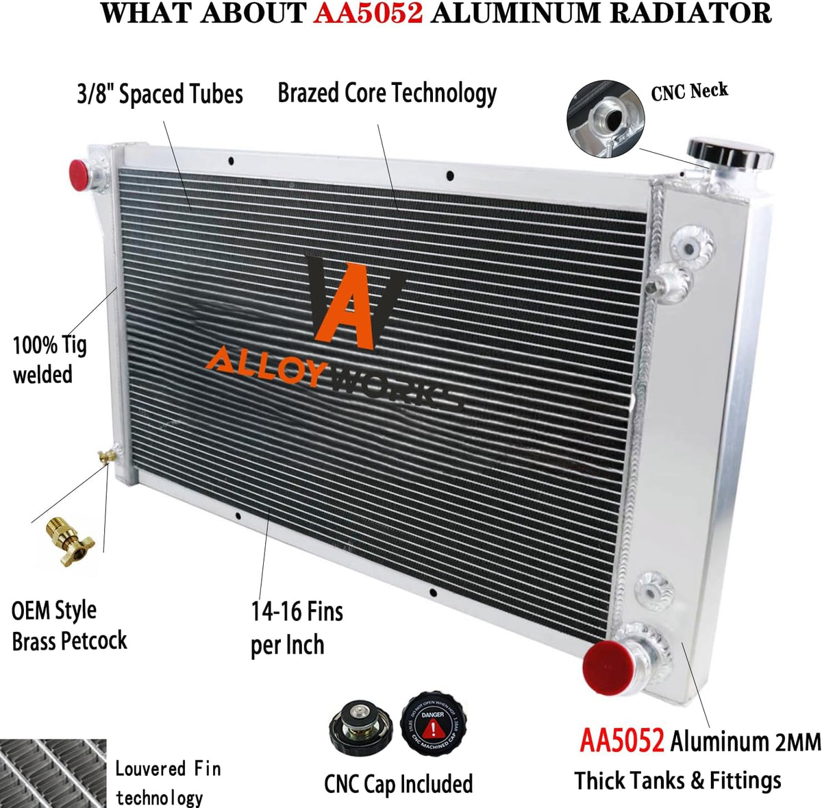 ALLOYWORKS 4 Row Core Aluminum Radiator For 1967-1972 Chevy C/K Series C10 C20 K10 K20 Pickup Suburban Truck Radiators, with 2 x 12" Fan w/Louver Shroud Thermostat Relay Wire Kit Radiator, OEM# CU369