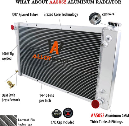ALLOYWORKS 4 Row Core Aluminum Radiator For 1967-1972 Chevy C/K Series C10 C20 K10 K20 Pickup Suburban Truck Radiators, with 2 x 12" Fan w/Louver Shroud Thermostat Relay Wire Kit Radiator, OEM# CU369