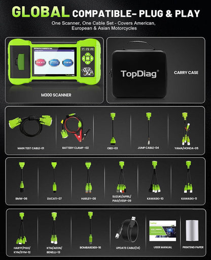 Motorcycle Scanner Diagnostic Tool with Printer, Oil Service Reset, M300