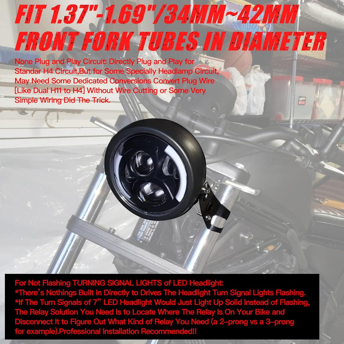 7 Inch Round LED Motorcycle Headlight with Housing Bucket Amber Turn Signal Lights & White DRL Angle Eyes for H-arley Yamaha Kawasaki Honda Street Bike Front Headlamp