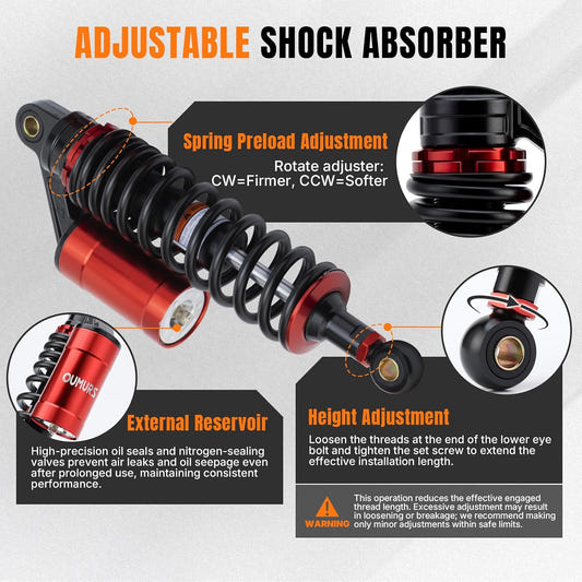 Adjustable 12.5" 320mm Motorcycle Air Shock Absorbers, Aluminum CNC Rear Suspension Universal Fit for 125cc 110cc 150cc Motorcycle, ATV, Go Kart (Red & Black)