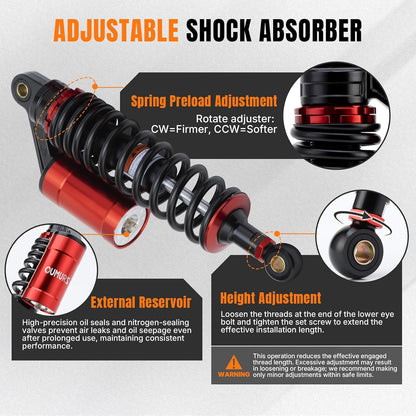Adjustable 12.5" 320mm Motorcycle Air Shock Absorbers, Aluminum CNC Rear Suspension Universal Fit for 125cc 110cc 150cc Motorcycle, ATV, Go Kart (Red & Black)