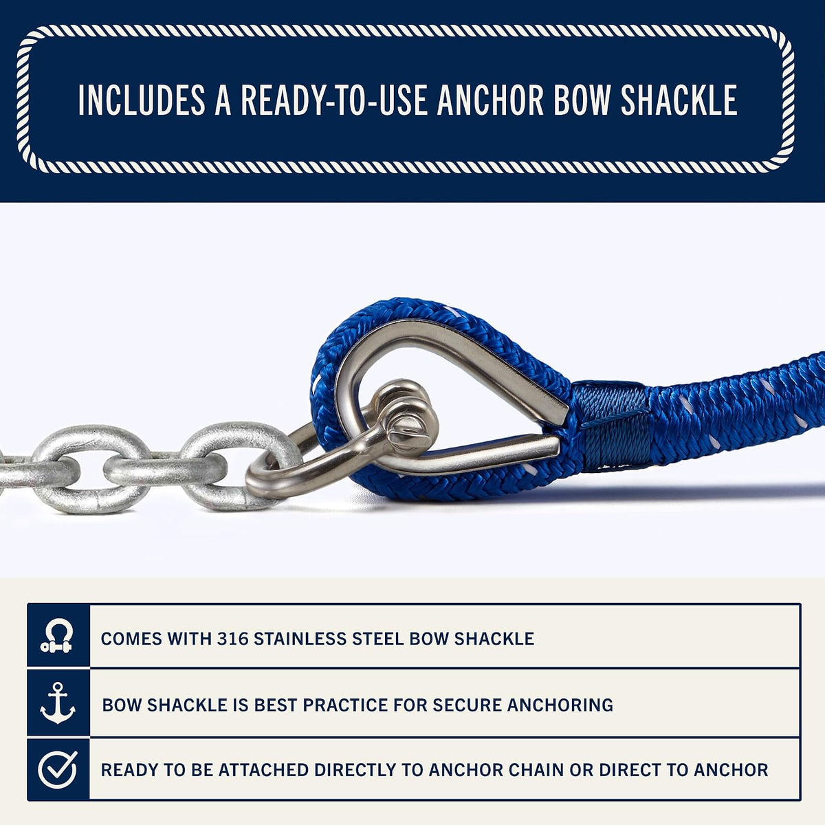 RainierSupplyCo Boat Anchor Rope - Double Braided Marine Rope Anchor Line - 100/150 / 200/300 ft Nylon Boating Line with 316 Stainless Steel Thimble and Heavy Duty Marine Grade