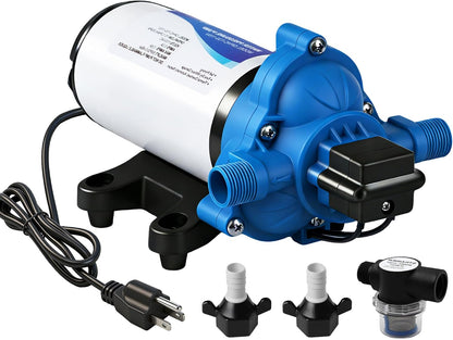 110 Volt RV Water Pressure Diaphragm Pump 4GPM 50PSI 33-Series 110V AC Camper On Demand Water Transfer Pump Electric with Power Plug for Bathroom Kitchen Food Truck Sprinkler Irrigation
