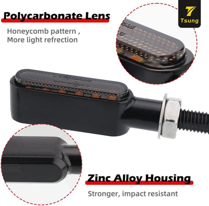 Flowing LED Motorcycle Turn Signal Lights Sequential Front Rear Blinkers Indicators Universal Fits for Cruiser Touring Bobber Cafe Racer Street Bikes (Black-Amber)