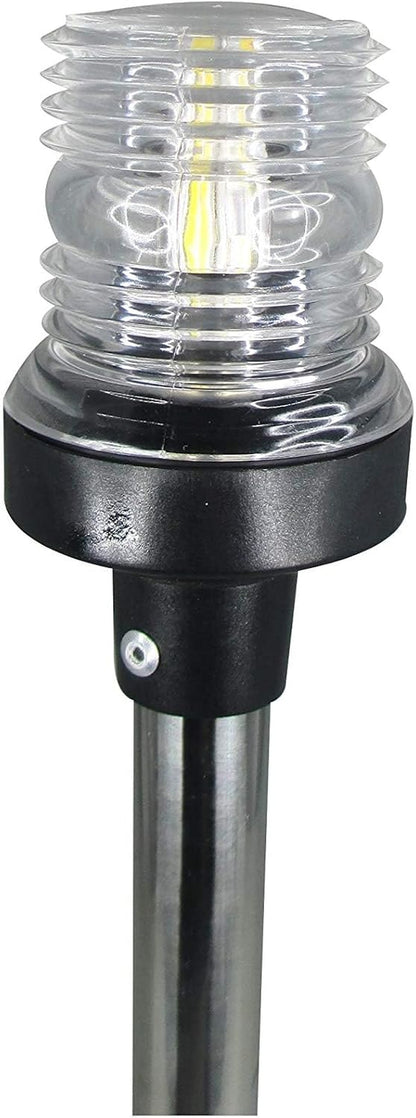 12V Marine Boat Yacht Pontoon Navigation Anchor Light 360 Degrees All Around Nature White LED Splashproof Black Housing USCG Certified Approved (Plug-in Base (H=25"))