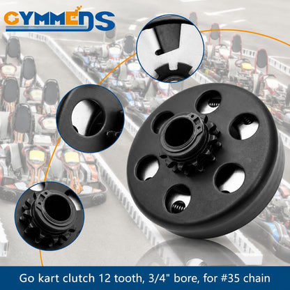 Centrifugal Clutch 3/4" Bore 12 Tooth for #35 Chain, Fit for 3/4" Bore Pedator 212cc, Honda GC GX and Most 2-6.5HP Small Engines performance Parts, MiniBike, Go Kart, Included Bolt and Washer Kit.