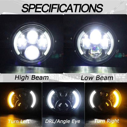 7 Inch Round LED Motorcycle Headlight with Housing Bucket Amber Turn Signal Lights & White DRL Angle Eyes for H-arley Yamaha Kawasaki Honda Street Bike Front Headlamp