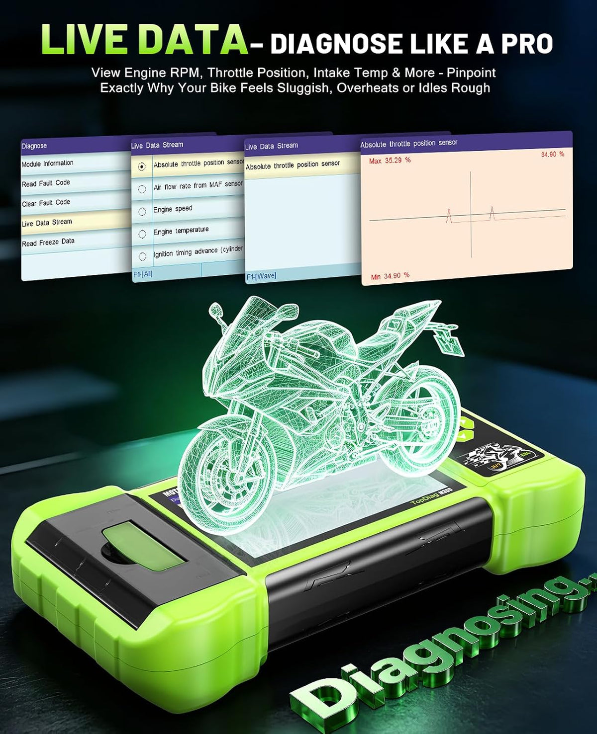 Motorcycle Scanner Diagnostic Tool with Printer, Oil Service Reset, M300