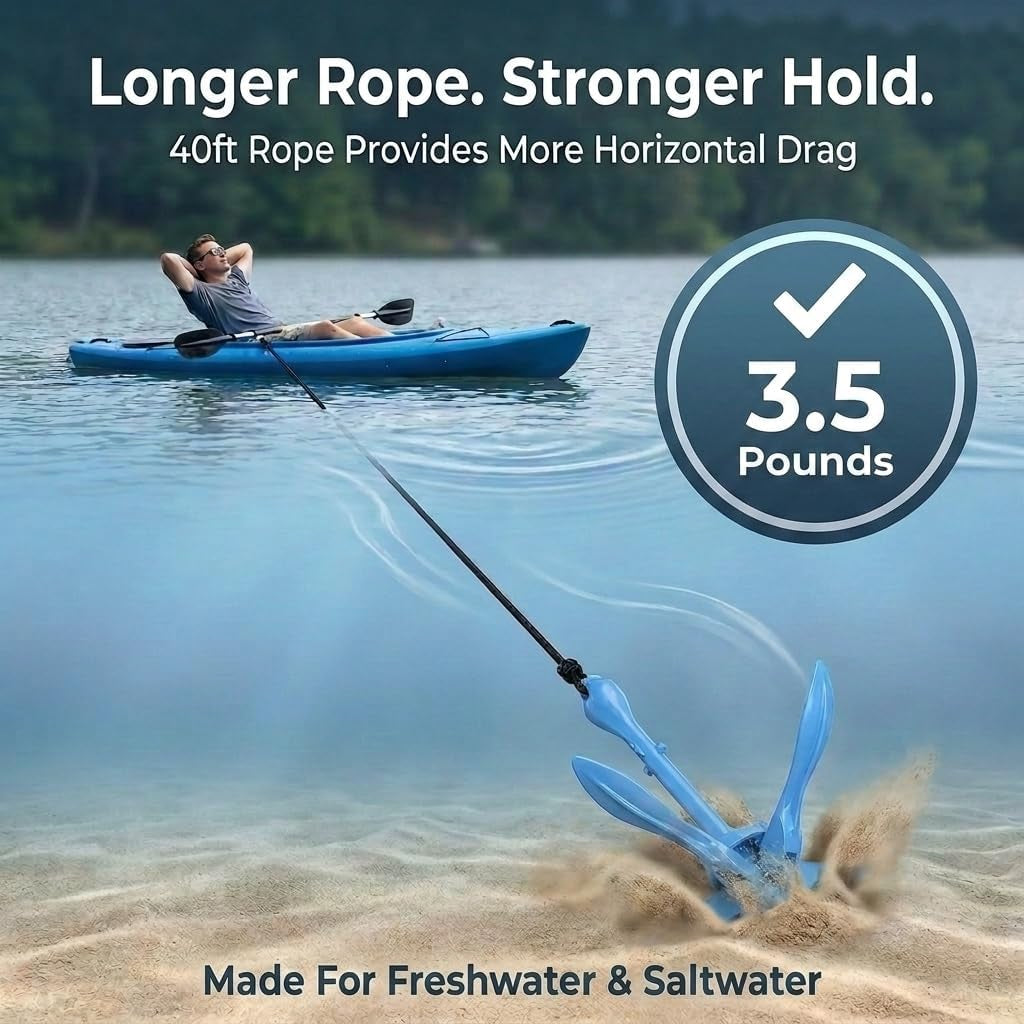 Kayak Anchor, 3.5 LB Folding Anchor System, Paddle Boards, Jet Skis & PWC