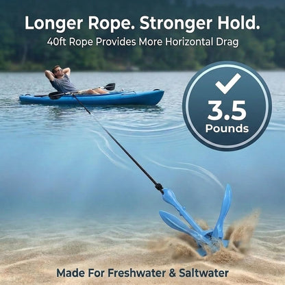 Kayak Anchor, 3.5 LB Folding Anchor System, Paddle Boards, Jet Skis & PWC