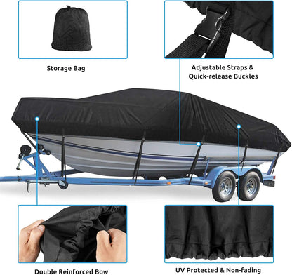 Boat Cover, Heavy Duty 17-19ft Waterproof Trailerable Boat Cover
