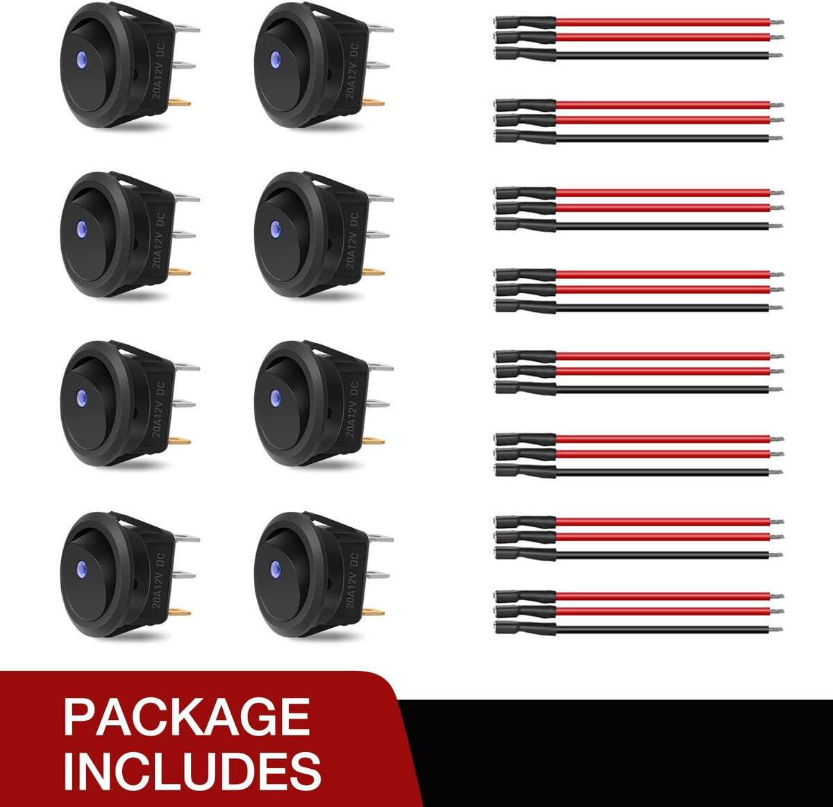 8PCS Round On Off Rocker Toggle LED Electrical Switch 12V