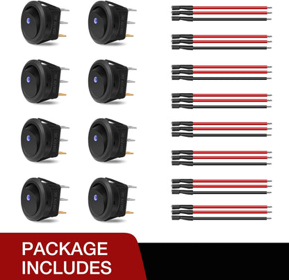 8PCS Round On Off Rocker Toggle LED Electrical Switch 12V
