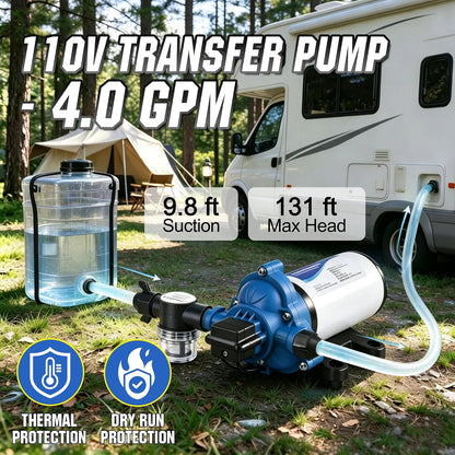 110 Volt RV Water Pressure Diaphragm Pump 4GPM 50PSI 33-Series 110V AC Camper On Demand Water Transfer Pump Electric with Power Plug for Bathroom Kitchen Food Truck Sprinkler Irrigation