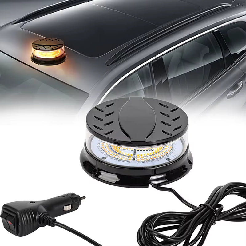 Amber LED Revolving Warning Beacon Light-Universal Vehicle Strobe for Trucks, Cars, Emergency Use