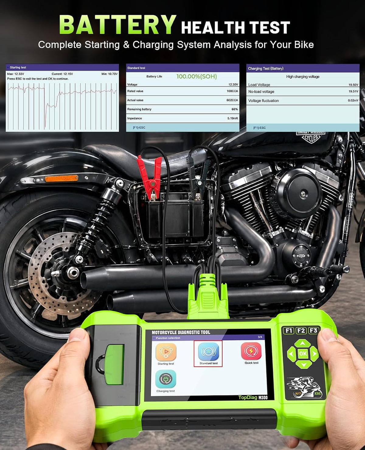 Motorcycle Scanner Diagnostic Tool with Printer, Oil Service Reset, M300